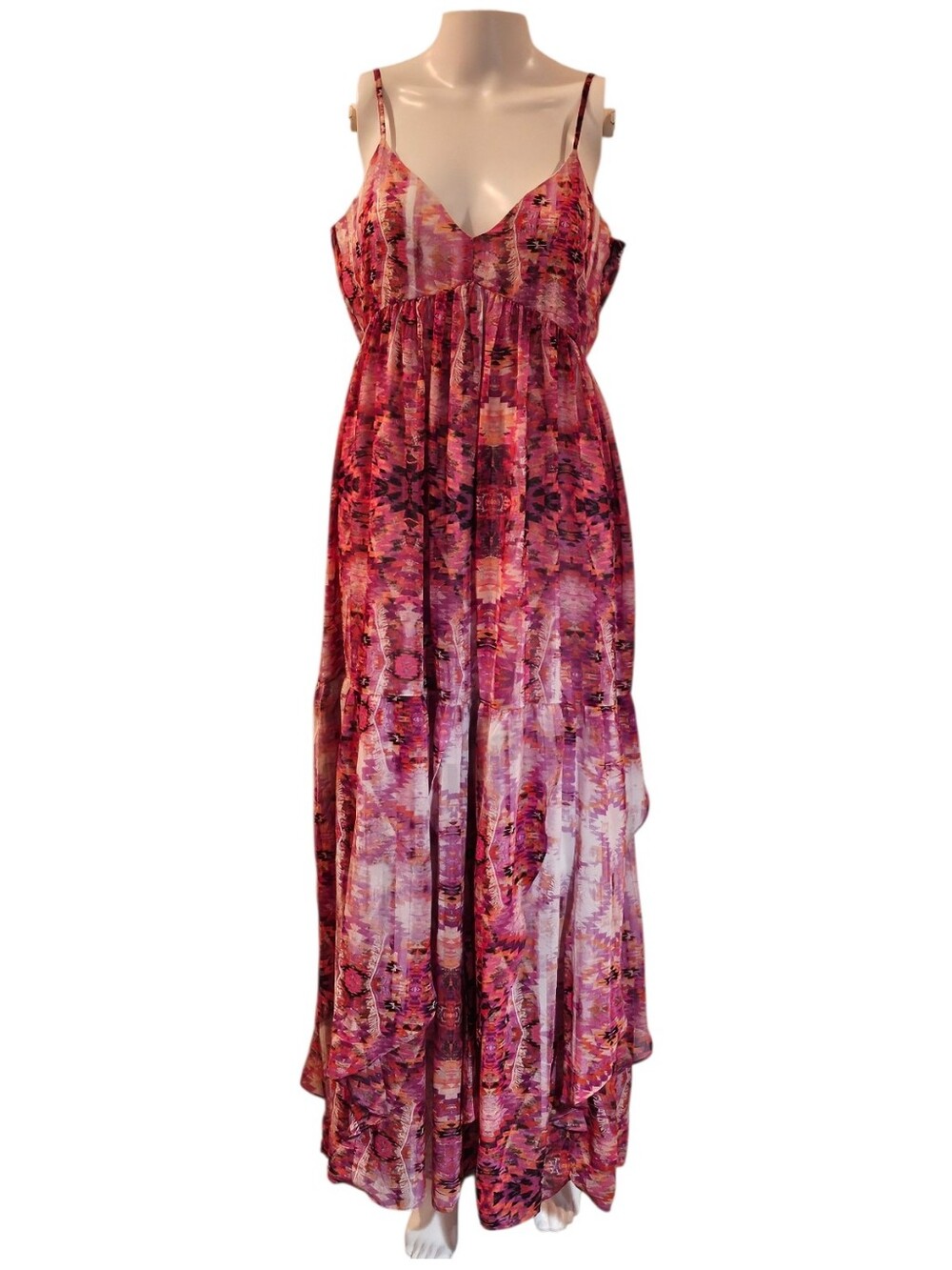 a.n.a Boho Pink South West Printed Maxi Dress with Spaghetti Straps Flowy Med